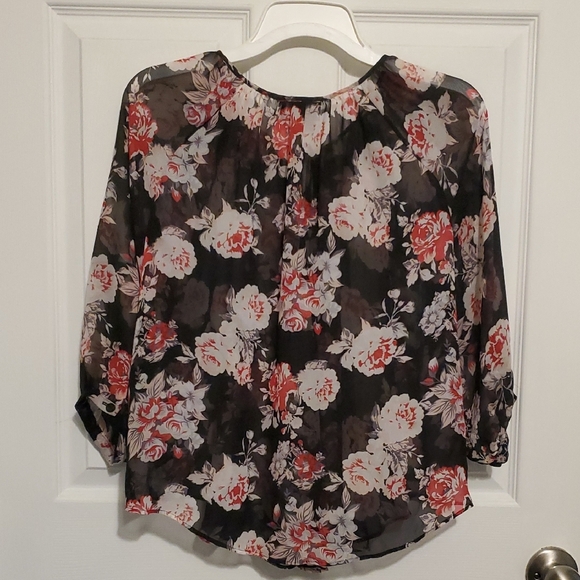 by & by Sheer  Floral Blouse - Black and Red - Picture 3 of 6